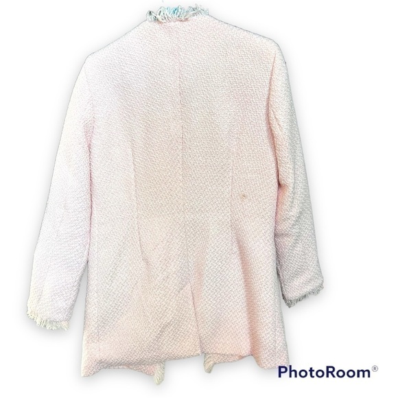 VENUS light pink tweed frayed edges long blazer jacket fringe - Picture 2 of 4